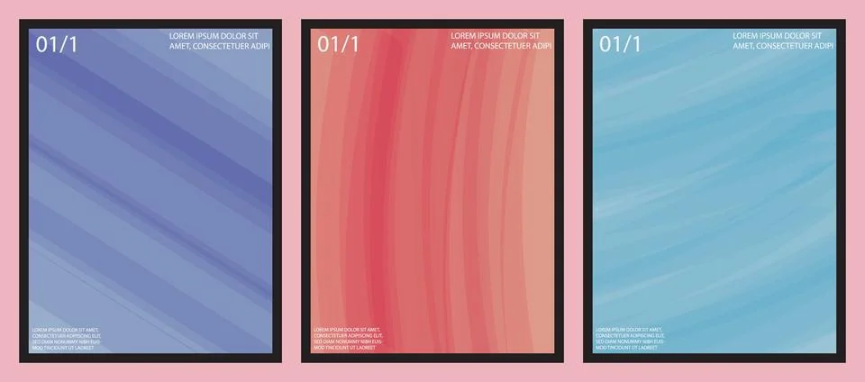 Three modern vertical posters featuring abstract backgrounds with subtle text Stock Illustration
