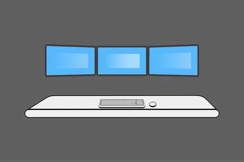Three monitors and desk vector illustration Stock Illustration