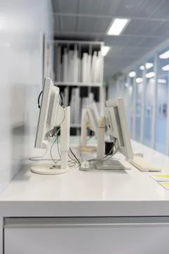 Three monitors for a personal computer. Stock Photos