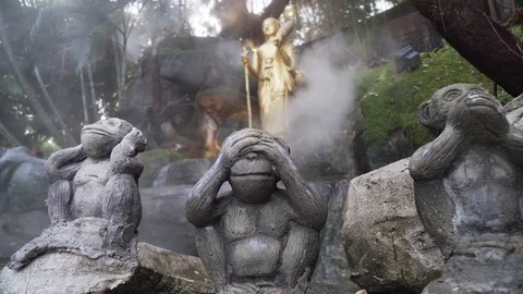 Three monkey wise at golden mount temple thailand bangkok Video stock 108500725