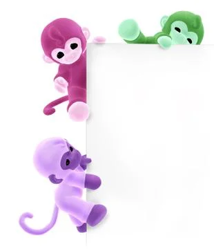 Three Monkeys on Sign Edge Stock Illustration