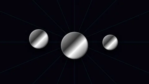 Three monochromatic chrome spheres arranged horizontally on a black backgroun Stock Footage 338309458