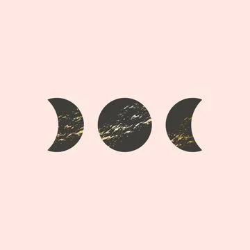 Three Moon phases vector illustration in boho style. Black moons with golden Stock Illustration