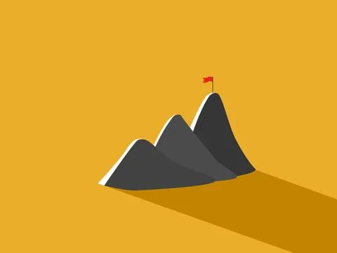 Three mountains with a flag on the summit of the last one. Illustrazione stock