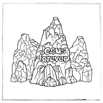 Three mountains with text Jesus forever Stock Illustration