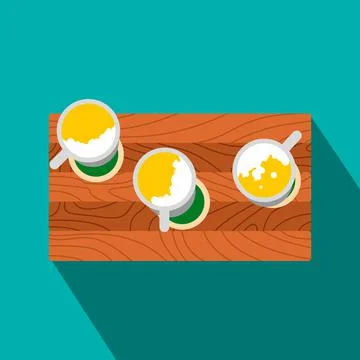 Three mugs of beer on a wooden table flat icon Stock Illustration