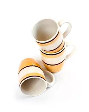 Three mugs isolated on white background with clipping path Stock Photos