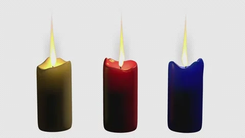 Three multi-colored candles are burning on a transparent background Stock Footage 161795762