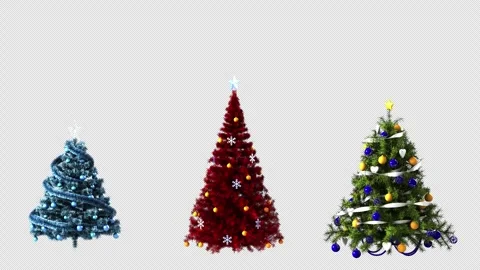 Three multi-colored Christmas trees rotate on a transparent Stock Footage 322047942