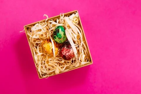 Three multi-colored easter eggs. Stock Photos