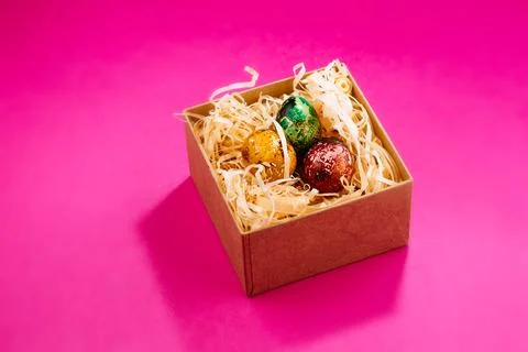 Three multi-colored easter eggs. Foto stock