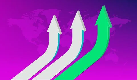 Three multi-colored white and green arrows pointing up on the background of the Stock Illustration