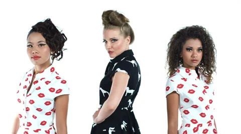 Three multi cultural girls posing in studio on white background 動画素材 39740916