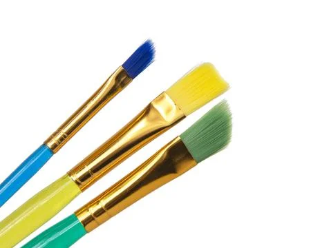 Three multicolor brush for paint isolated on the white background Stock Photos