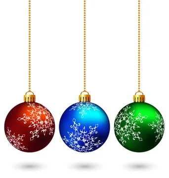 Three multicolored christmas balls isolated on white Stock Illustration