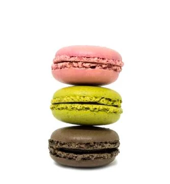 Three multicolored macaroon isolated on a white background Stock Photos