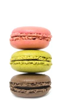 Three multicolored macaroon isolated on a white background Stock Photos