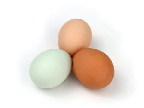 Three Multicolored Organic Free Range Chicken Eggs Stock Photos