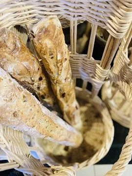 Three multigrain baguettes in a bakery Stock Photos