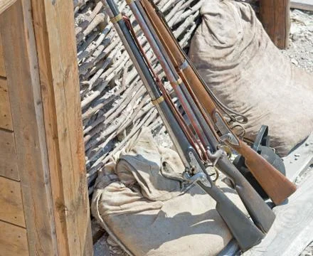 Three muzzle loading firearm Stock Photos