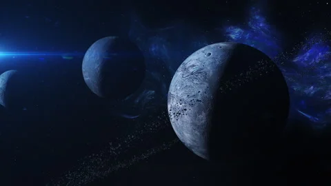 Three Mysterious Planets Orbiting in the Vast Expanse of Space. Stock Footage 300384262
