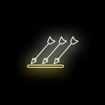 Three neon arrows hitting a target line Stock Illustration