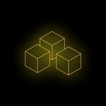 Three neon cubes glowing on dark background Stock Illustration