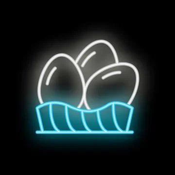 Three neon eggs are glowing white and blue on a black background Illustrazione stock