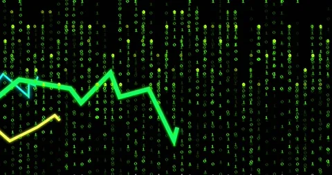 Three neon lines emerging from lower left causing denser binary moving right Stock Footage 329471524