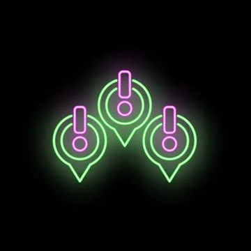 Three neon map alert location pins Stock Illustration