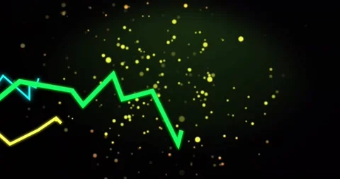 Three neon zigzag lines entering left, tracing jagged peaks while pulsing dots, Stock Footage 328151056