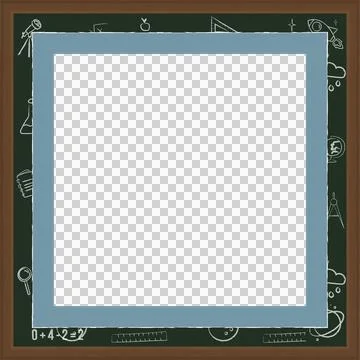 Three nested blue-gray rectangles are floating on flat chalkboard with icons Stock Illustration