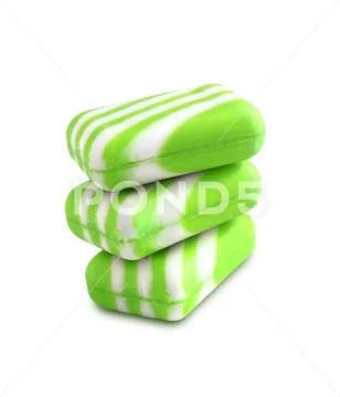Three new color soap bars on white background Stock Photos