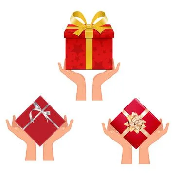 THREE NEW DESIGN GIFT BOX IN HANDS Stock Illustration