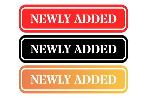 Three newly added labels in red black and gradient orange Stock Illustration