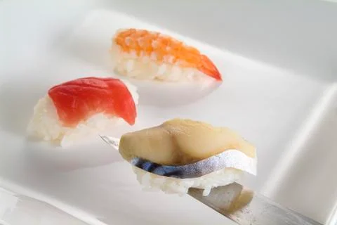 Three nigiri (close-up) Stock Photos