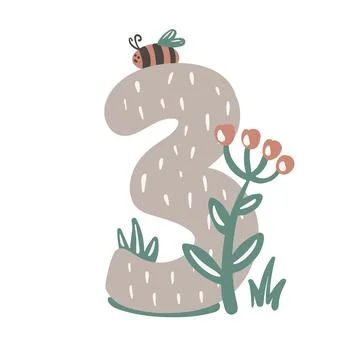 Three. Number 3. Abstract math kids alphabet. School child graphic vector Stock Illustration