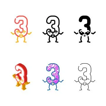 Three number character color icon vector styles Stock Illustration