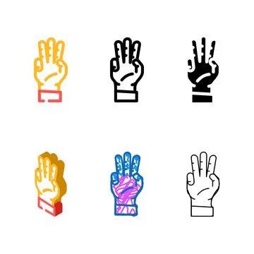 Three number hand gesture color icon vector styleset Stock Illustration