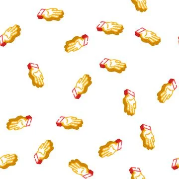 Three number hand gesture isometric icon seamless pattern Stock Illustration