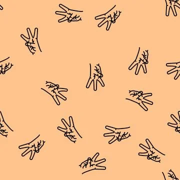 Three number hand gesture vector seamless pattern Illustrazione stock