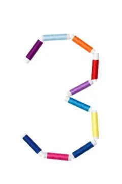 Three  number made of spool sewing thread Stock Photos