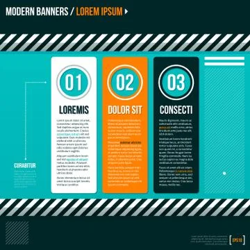 Three numbered banner on turquoise background. EPS10. Stock Illustration
