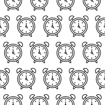 Three o clock. White clockface on black background. Seamless pattern. Vector  스톡 일러스트