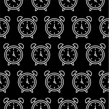 Three o clock. White clockface on black background. Seamless pattern. Vector  Stock Illustration