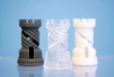 Three Objects photopolymer printed on a 3d printer. Stock Photos