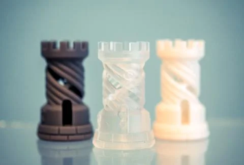 Three Objects photopolymer printed on a 3d printer. Stock Photos