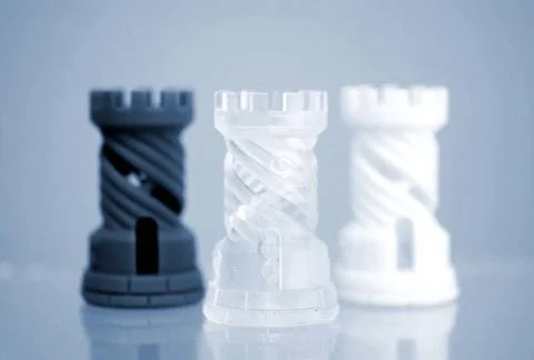 Three Objects photopolymer printed on a 3d printer. Stock Photos