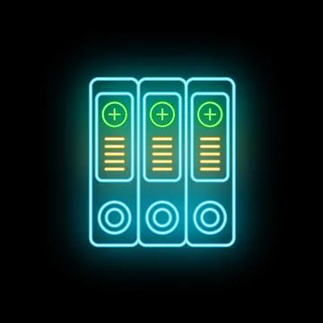 Three office ring binders data archive storage neon icon Stock Illustration