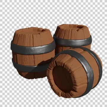 Three old barrels of low poly models for the game isolated white 3d render Stock Illustration